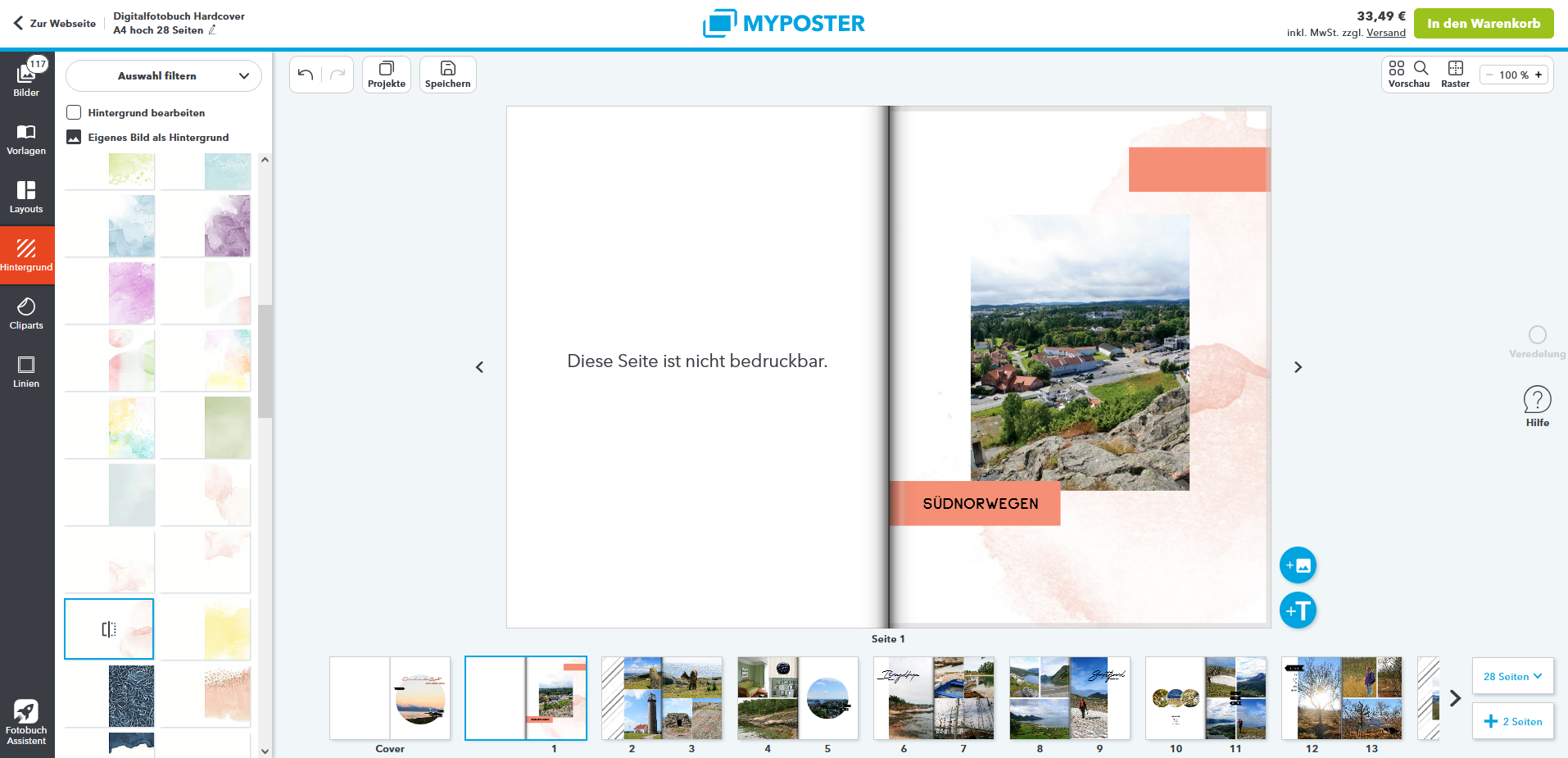 Bei der Hintergrundauswahl für das MyPoster Fotobuch in der Software werden kaum Grenzen gesetzt.